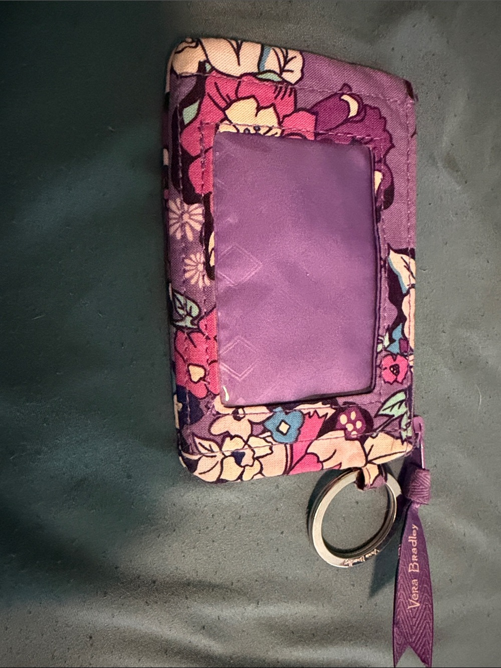 Vera Bradley Purple Floral ID Key Ring Card Case